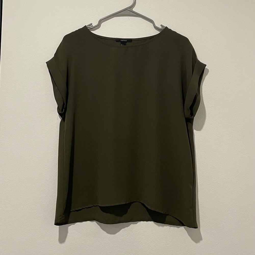 Forever 21 Solid Roll Up Sleeve Blouse